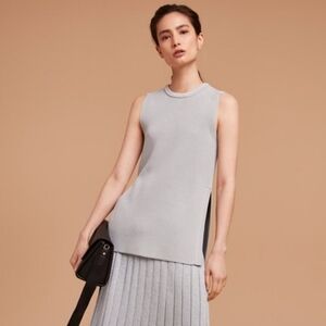 Wilfred Aritzia Palmier Taupe Gray Knit Sleeveless Top Tunic Size L Boho Chic